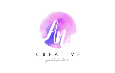 AN Watercolor Letter Logo Design with Purple Brush Stroke.