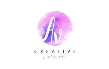 AV Watercolor Letter Logo Design with Purple Brush Stroke.