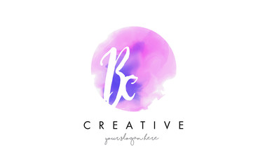 BC Watercolor Letter Logo Design with Purple Brush Stroke.