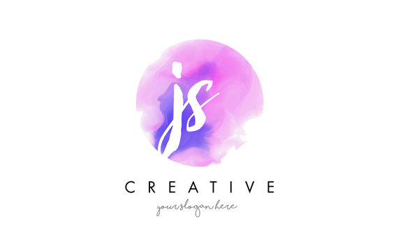 JS Watercolor Letter Logo Design with Purple Brush Stroke.