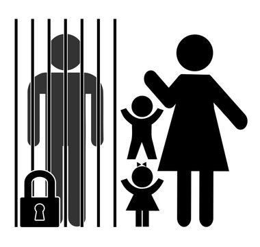 Parent in Prison. Incarcerated father and the mother with two children