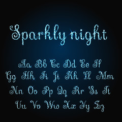 Fototapeta na wymiar Vector shining luxury beautiful calligraphic blue alphabet font set of glittering sparkles. Vector illustration. EPS 10