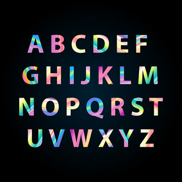 The color rainbow alphabet with gradient parrot letters. Capital brigt letters. Perfect for logo, signboard, business cards. Vector illustration