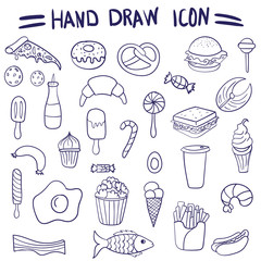 Hand drawing. Set of fast food. Icons. For your design.
