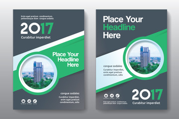 Green Color Scheme with City Background Business Book Cover Design Template in A4. Can be adapt to Brochure, Annual Report, Magazine,Poster, Corporate Presentation, Portfolio, Flyer, Banner, Website.