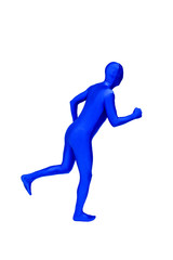 Mysterious blue man in morphsuit shows running