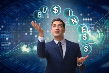 Businessman juggling between various priorities in business