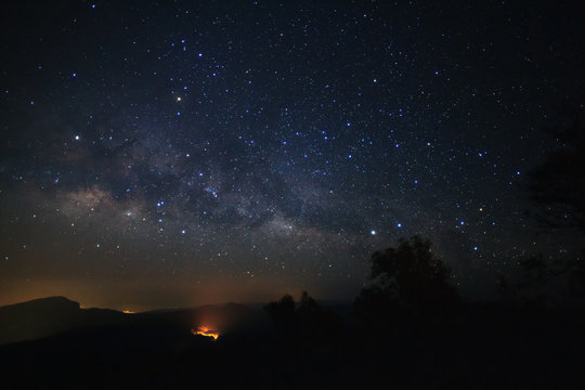 Milky Way Galaxy at Doi inthanon Chiang mai, Thailand.Long exposure photograph.With grain