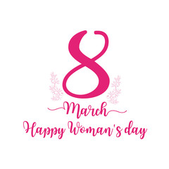  8 march womens day greeting card with lettering typography text sign, big sketch eight isolated on white background