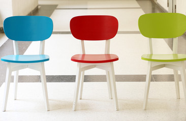 Blue,red and green Wooden chairs