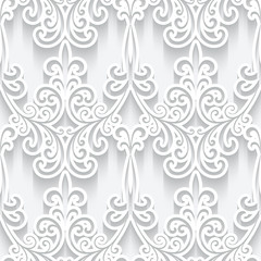 Cutout paper ornament, white seamless pattern