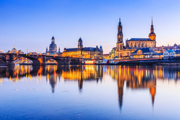 Fototapeta na wymiar Dresden, Germany. Cathedral of the Holy Trinity or Hofkirche, Bruehl's Terrace.