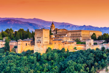 Alhambra of Granada, Spain. Alhambra fortress at sunset. - obrazy, fototapety, plakaty