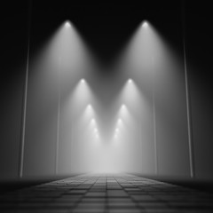 design element. 3D illustration. rendering. night dark park alley lights