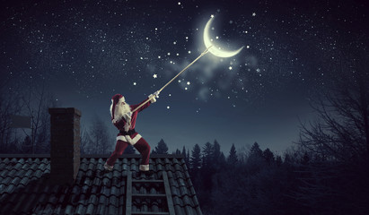 Santa catch the moon    . Mixed media