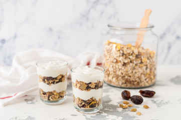 Spiced Yogurt with Granola in Glasses