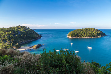 Naiharn bay with yatch boat at windmill viewpoint