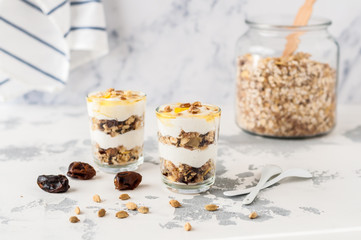 Spiced Yogurt with Granola in Glasses