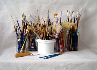 Artist brushes, tools for paintings, still life.