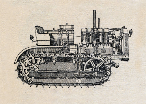 Tractor, vintage engraved illustration