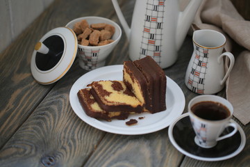 Chocolate and lemon cake with coffee