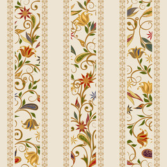 Abstract vintage pattern with decorative flowers, leaves and Paisley pattern in Oriental style.