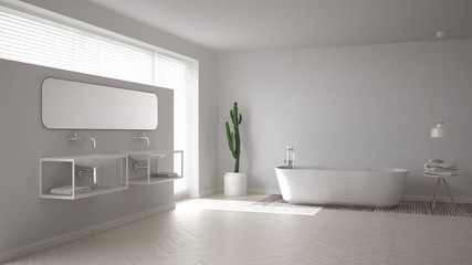 Naklejka na ściany i meble Scandinavian bathroom, white minimalistic interior design