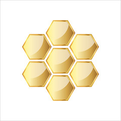 Golden glossy honeycomb icon. Vector illustration