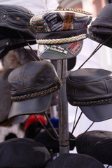 2017-02-25 Vilnius, Shrovetide, lather black hats, thematical hats.