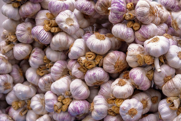 Fresh red garlic background, healthy food