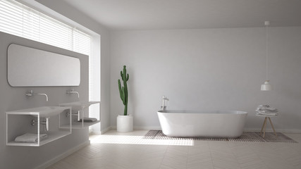 Scandinavian bathroom, white minimalistic interior design