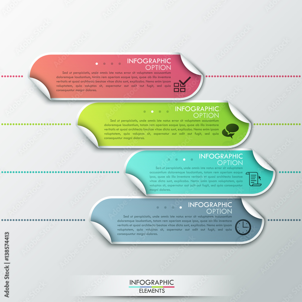 Poster abstract infographics template design with numbered paper elements - vector illustration