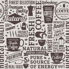 Retro stijl typografische vector coffeeshop naadloze patroon of achtergrond