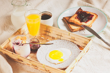 Healthy breakfast on wooden background