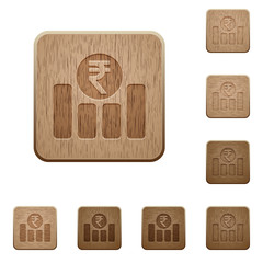 Indian Rupee financial graph wooden buttons