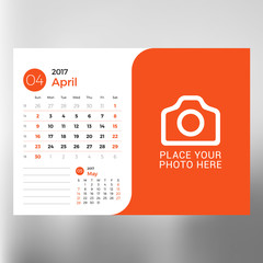 Calendar Template for April 2017. Week Starts Sunday. Design Print Template. Vector Illustration Isolated