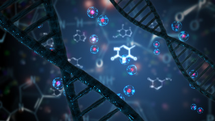 molecular biology concept. cells and DNA helix