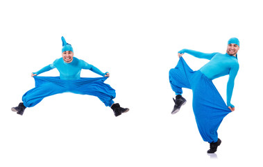 Dancer in wide trousers on white