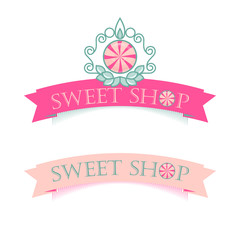 Obraz na płótnie Canvas Sweet Shop. Trademark sign. Confectionery. Vector, romantic style