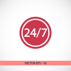 24 hours a day and 7 days a week icon, vector illustration. Flat design style 