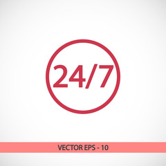 24 hours a day and 7 days a week icon, vector illustration. Flat design style 