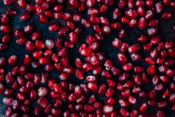 Top view of pomegranate seeds