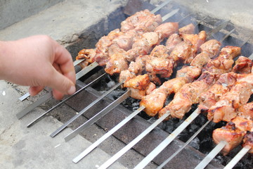 Meat porkis fried on the grill skewers at coals 20461