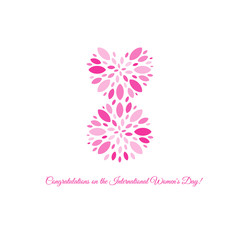 Isolated pink color number eight of petals icon, international women day greeting card element vector illustration.