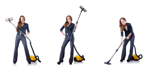 Fototapeta premium Woman cleaning with vacuum cleaner