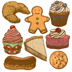 vector hand drawn bakery set