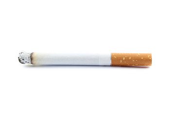 Cigarette with ash isolated on a white