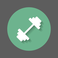 Dumbbell flat icon. Round colorful button. Gym, fitness circular vector sign with shadow effect. Flat style design