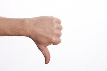 Man hand with thumb down  isolated on white background
