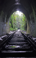 Inside an abandoned historic railway tunnel in Helensburg, New South Wales, Australia